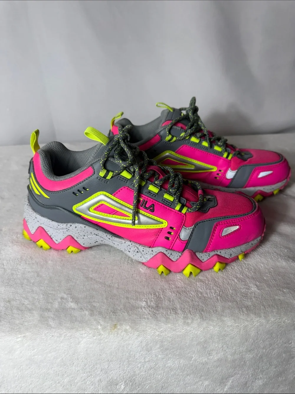 Fila Women’s Sneakers in Hot Pink, Gray and Neon Yellow
